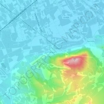 Topografinen kartta Arneva, korkeus, helpotus