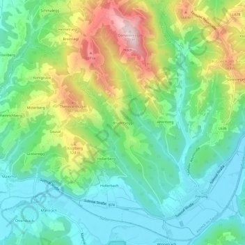 Topografinen kartta Brudersegg, korkeus, helpotus