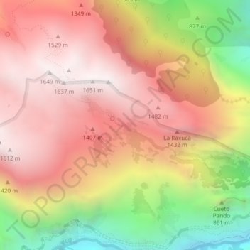 Topografinen kartta Undón, korkeus, helpotus