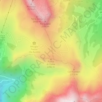 Topografinen kartta Passo Giau, korkeus, helpotus