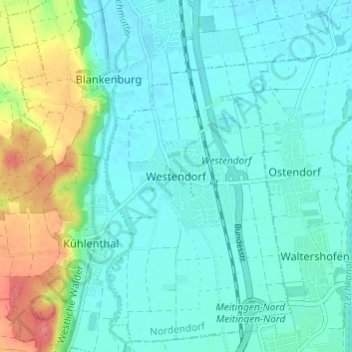 Topografinen kartta Westendorf, korkeus, helpotus