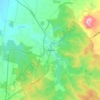 Topografinen kartta Creswick, korkeus, helpotus