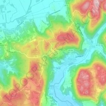 Topografinen kartta Grancona, korkeus, helpotus