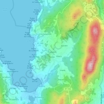 Topografinen kartta Rozavales, korkeus, helpotus