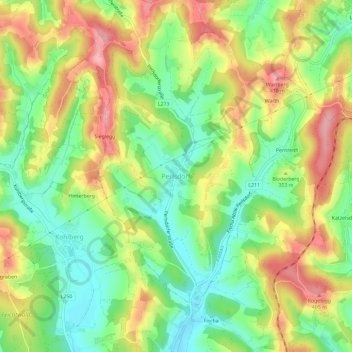 Topografinen kartta Perlsdorf, korkeus, helpotus