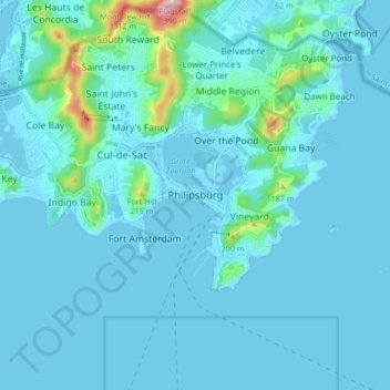 Topografinen kartta Philipsburg, korkeus, helpotus
