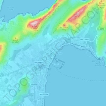 Topografinen kartta Port de Pollença, korkeus, helpotus