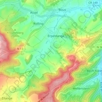 Topografinen kartta Emeringerhaff, korkeus, helpotus