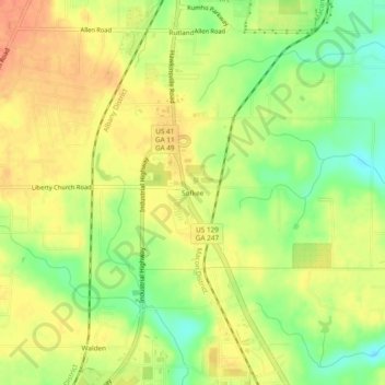 Topografinen kartta Sofkee, korkeus, helpotus