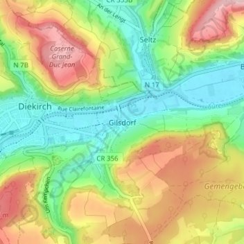 Topografinen kartta Gilsdorf, korkeus, helpotus