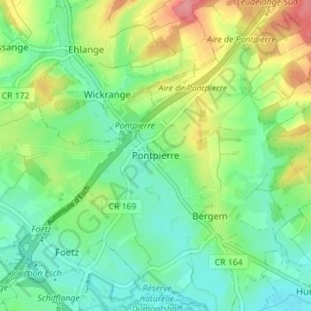 Topografinen kartta Pontpierre, korkeus, helpotus