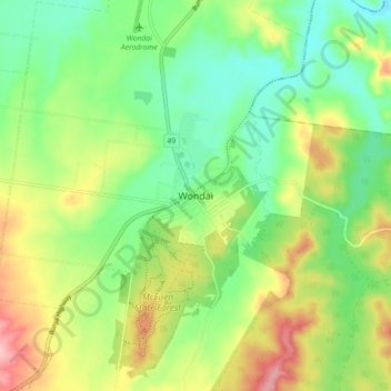 Topografinen kartta Wondai, korkeus, helpotus