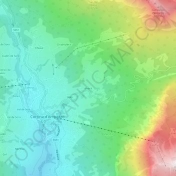 Topografinen kartta Alverà, korkeus, helpotus