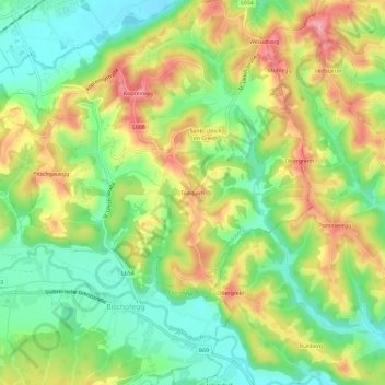 Topografinen kartta Tombach, korkeus, helpotus