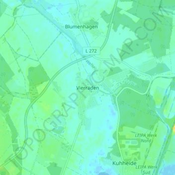 Topografinen kartta Vierraden, korkeus, helpotus