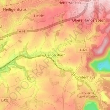Topografinen kartta Flandersbach, korkeus, helpotus