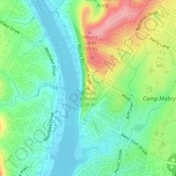 Topografinen kartta Mount Bonnell, korkeus, helpotus