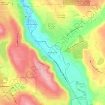 Topografinen kartta Cedar Grove, korkeus, helpotus