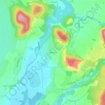 Topografinen kartta Lieffenans, korkeus, helpotus