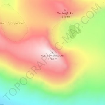 Topografinen kartta Norra Sytertoppen, korkeus, helpotus