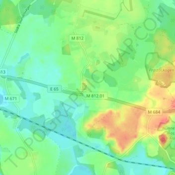 Topografinen kartta Börringe, korkeus, helpotus