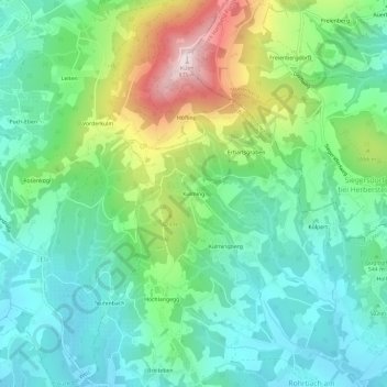 Topografinen kartta Kulming, korkeus, helpotus