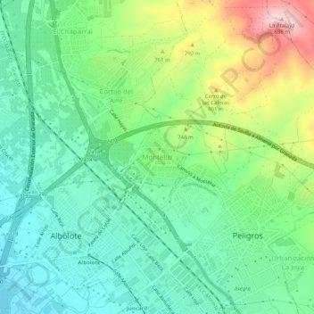Topografinen kartta Monteluz, korkeus, helpotus