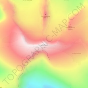 Topografinen kartta Glittertinden, korkeus, helpotus