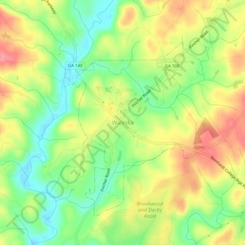 Topografinen kartta Waleska, korkeus, helpotus