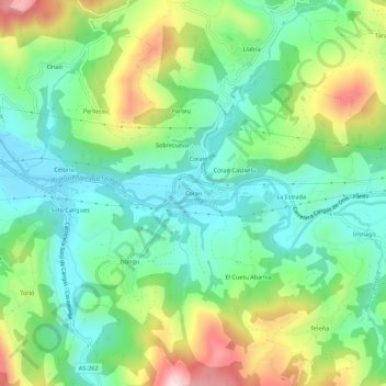 Topografinen kartta Corao, korkeus, helpotus
