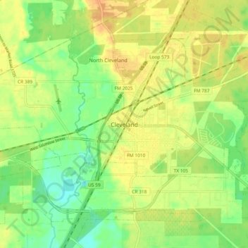Topografinen kartta Cleveland, korkeus, helpotus