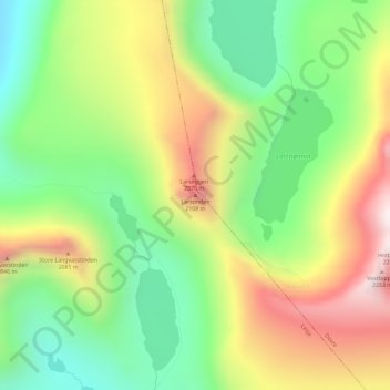 Topografinen kartta Larstinden, korkeus, helpotus