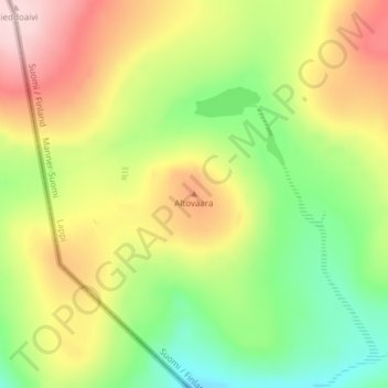 Topografinen kartta Altovaara, korkeus, helpotus