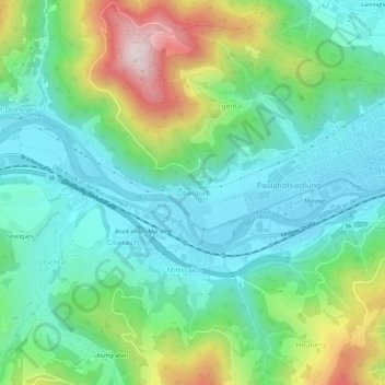 Topografinen kartta Oberdorf, korkeus, helpotus