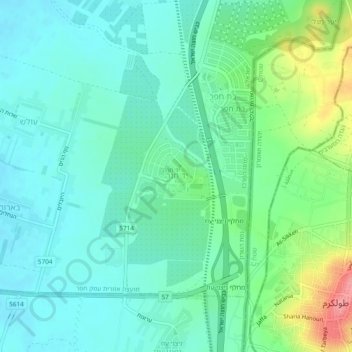Topografinen kartta Yad Hanna, korkeus, helpotus