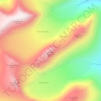 Topografinen kartta Bakarste Skagsnebb, korkeus, helpotus