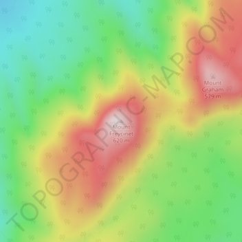 Topografinen kartta Mount Freycinet, korkeus, helpotus