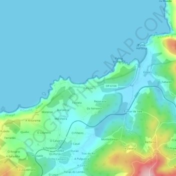Topografinen kartta O Picón, korkeus, helpotus