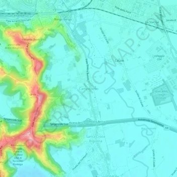 Topografinen kartta Campedello, korkeus, helpotus