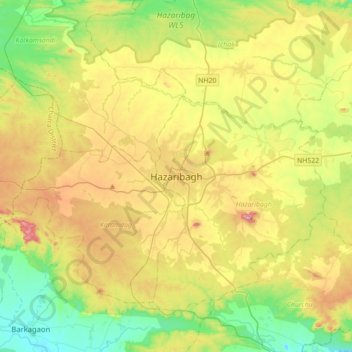 Topografinen kartta Hazaribagh, korkeus, helpotus