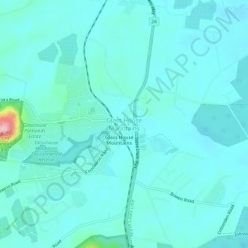 Topografinen kartta Glass House Mountains, korkeus, helpotus