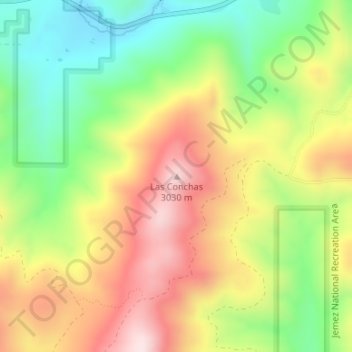 Topografinen kartta Las Conchas, korkeus, helpotus