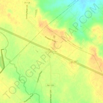 Topografinen kartta Ledbetter, korkeus, helpotus