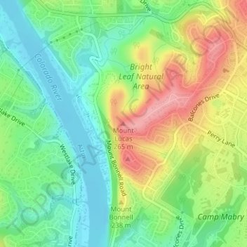 Topografinen kartta Mount Lucas, korkeus, helpotus