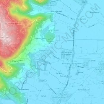 Topografinen kartta Villa Clementi, korkeus, helpotus