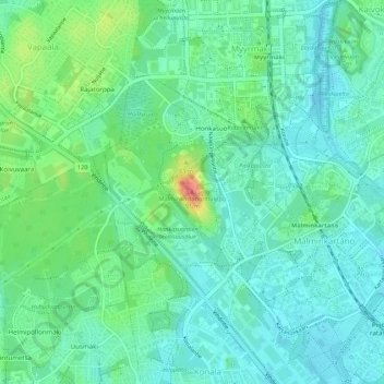 Topografinen kartta Malminkartanonhuippu, korkeus, helpotus
