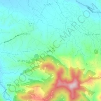 Topografinen kartta Vaziani, korkeus, helpotus