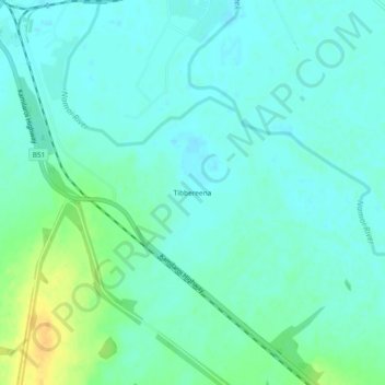 Topografinen kartta Tibbereena, korkeus, helpotus