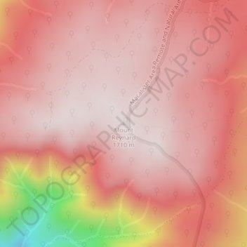 Topografinen kartta Mount Reynard, korkeus, helpotus