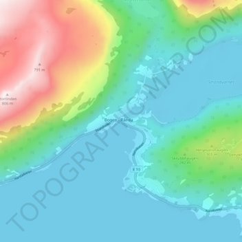 Topografinen kartta Bogen - Ránda, korkeus, helpotus